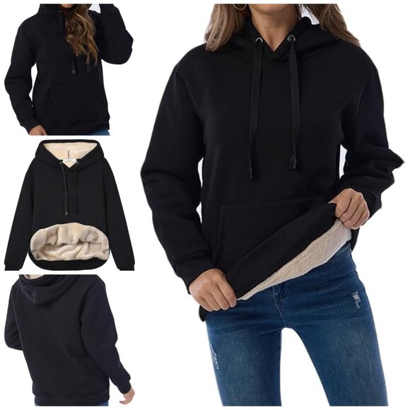 Women's Casual Winter Warm Fleece Sherpa Lined Pullover Hooded Sweatshirt - Picture 1 of 8